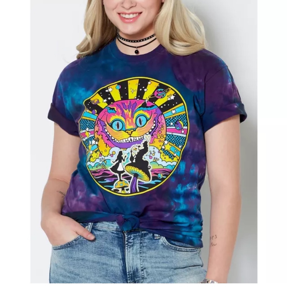 Liquid Blue Cheshire Cat Alice In Wonderland‎ Tie Dye Shirt Medium